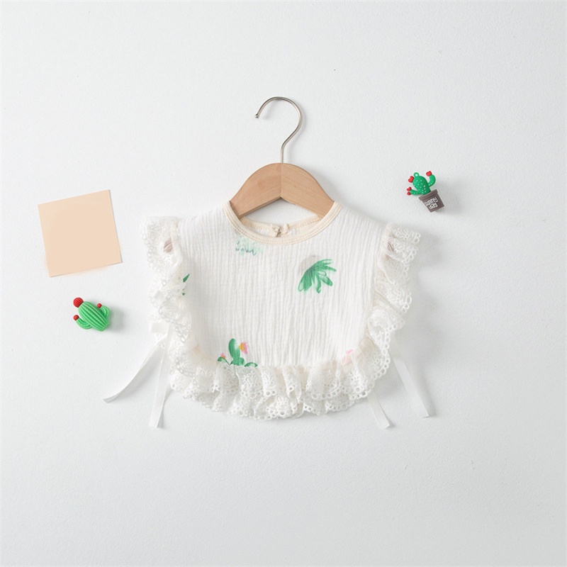 Yếm Cổ Lá Sen Chất Liệu Cotton Phối Ren Xinh Xắn Cho Bé