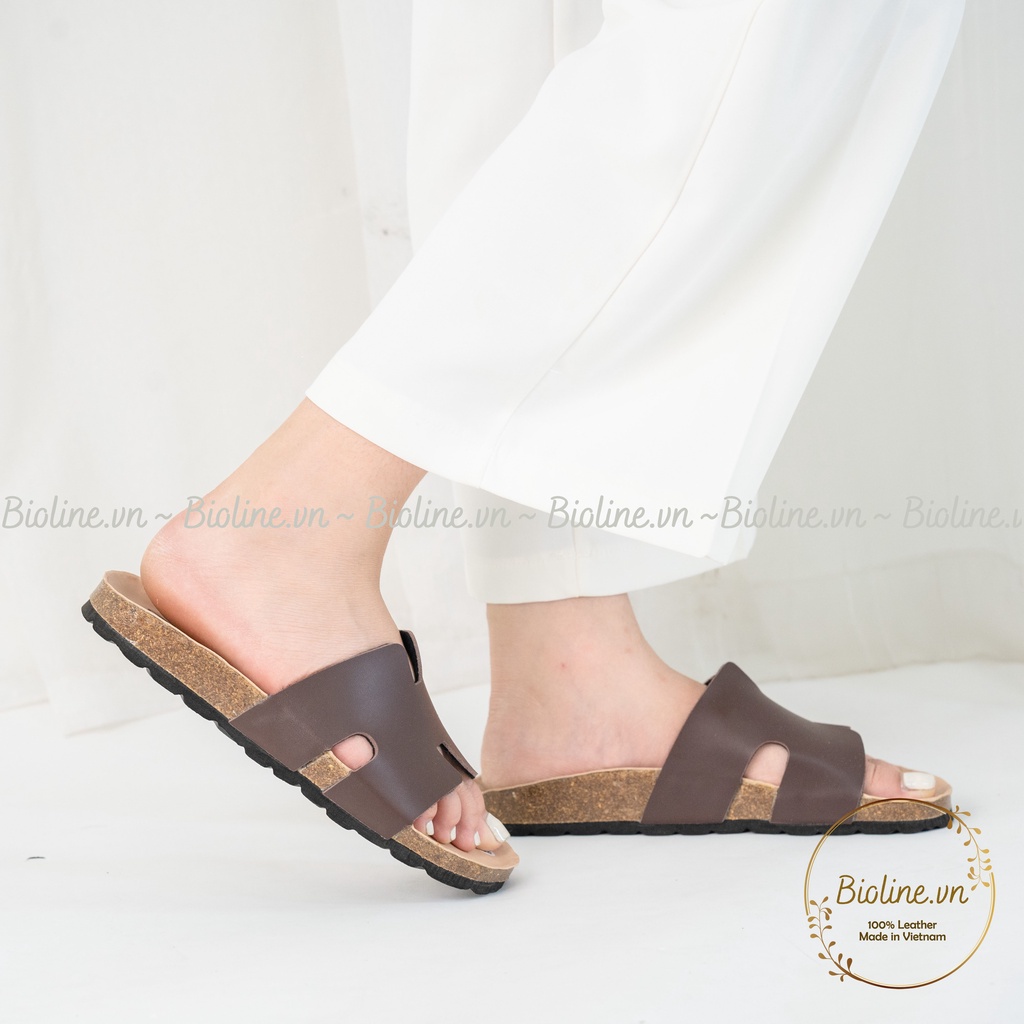 - Dép đế trấu birken unisex chữ H da PU cao cấp lót chống nước Bioline chính hãng