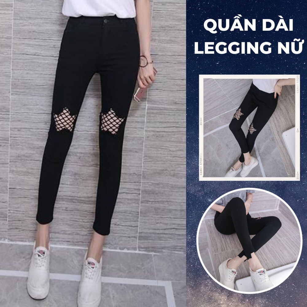 Quần Jean Nữ THESUN,Quần Rách Trên Gối Lưng Chun Cao Chất Liệu Vải Co Giãn,Màu Đen Phong Cách Hàn Quốc