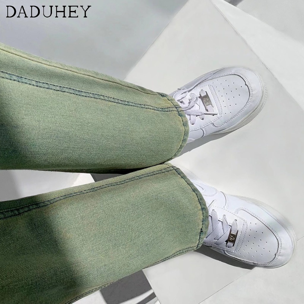 Quần jeans daduhey ống rộng màu xanh lá phong cách Hàn Quốc thời trang mùa hè 2022