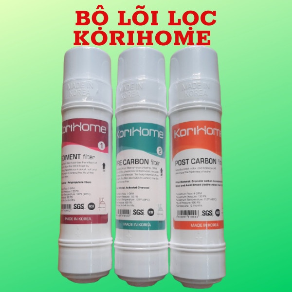 Combo 3 lõi lọc thô Korihome 1 sediment 1 Pre carbon 1 Post carbon