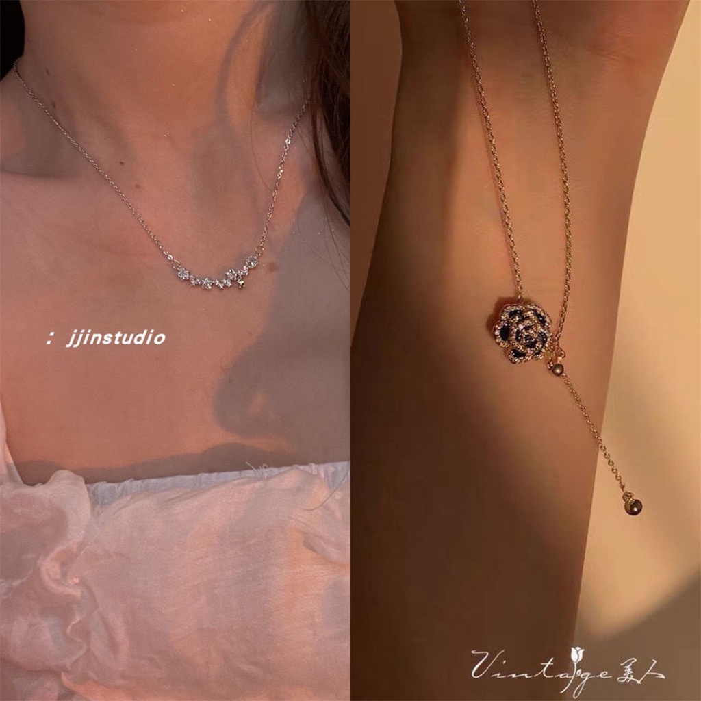 Vòng Cổ choker Mặt Hoa Đính Đá zircon Phong Cách Hàn Quốc Sang Trọng