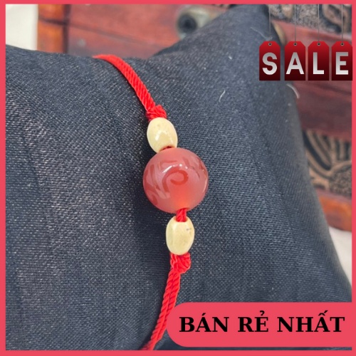Vòng tay sợi chỉ đỏ kết hạt đá mã não đỏ nhám kinh phật 10 ly