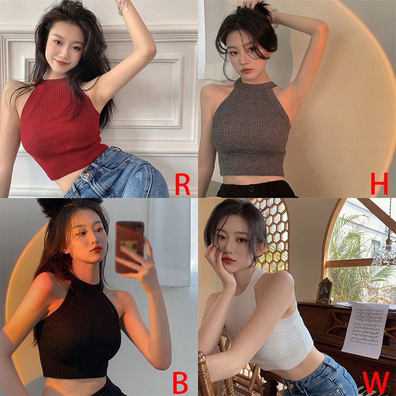 Áo Dệt Kim Hai Dây Ôm Dáng Màu Sắc Đơn Giản Dành Cho Nữ