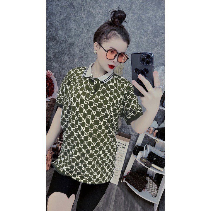 Áo thun polo GUCCI cổ bẻ Unisex tay lỡ phom rộng , Áo phông Oversize nam nữ