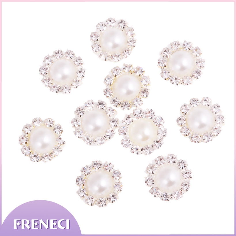 Set 10 Nút Thắt Hình Bông Hoa Đính Đá Và Ngọc Trai 13mm Trang Trí Sổ Tay / Đám Cưới