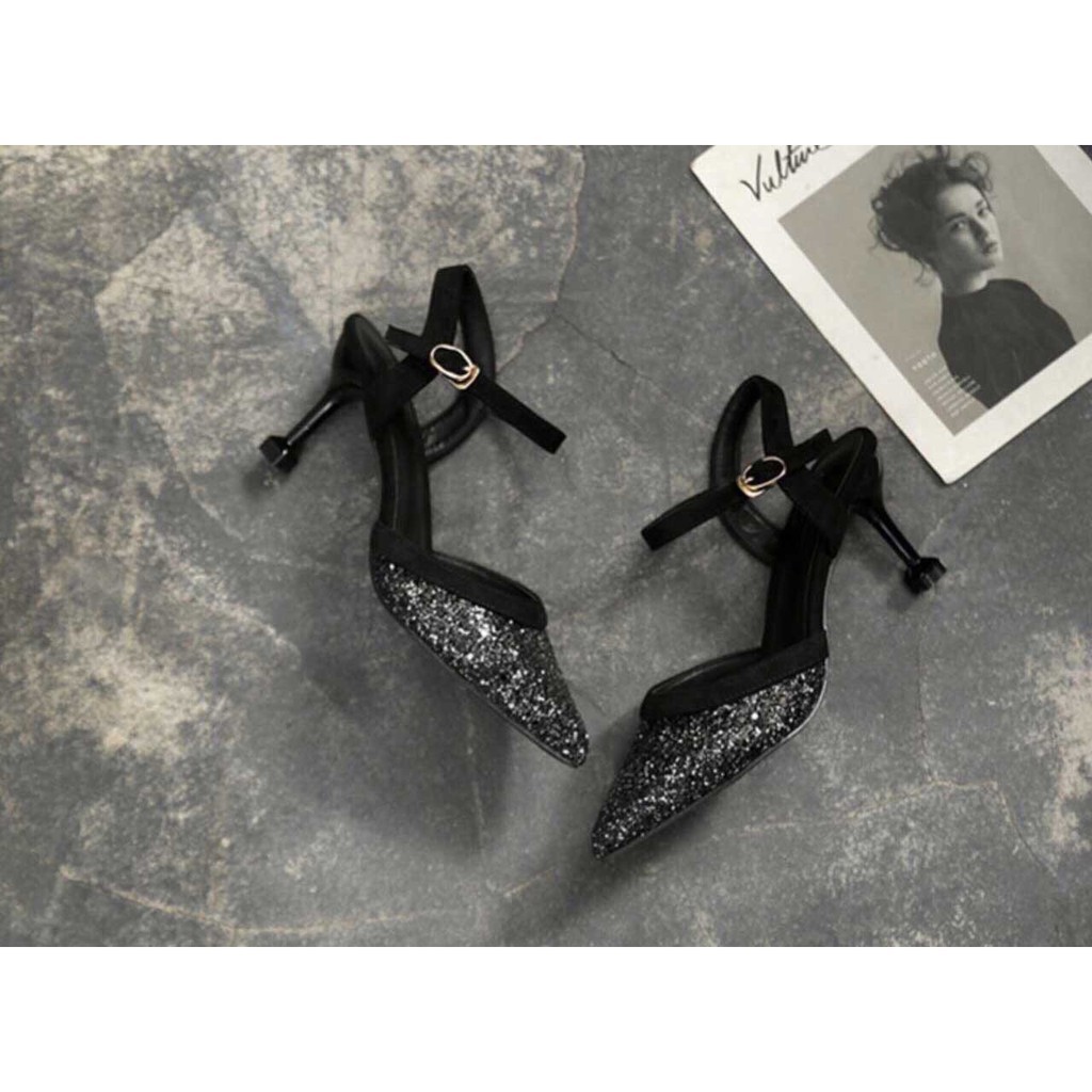 Xả 12.12 ❤️ <3 Sale Hot | Trợ Giá | Giày Cao Gót Kim Tuyến 7p R061 mũi nhọn hở gót . ! . . < .