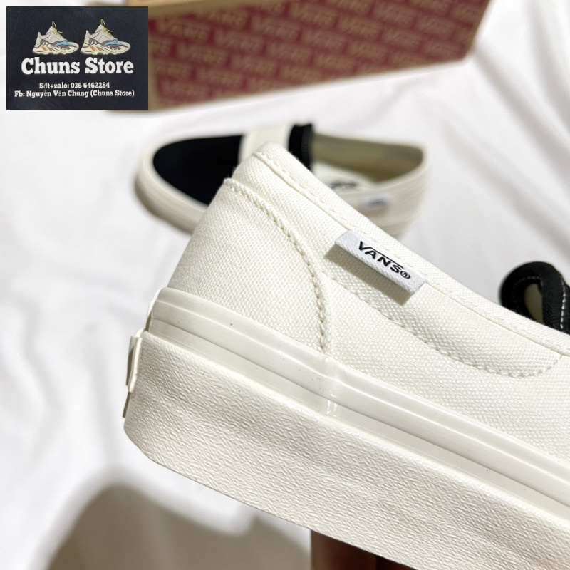 Giày Vans fear of god slipon trắng đen sc, giày Van fog lười âm dương cao cấp