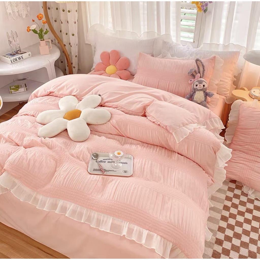 Bộ Chăn Ga Đũi Mây chăn hè trần bông vẫn lồng thêm được ruột, sét 4 món chất mềm thoáng mát