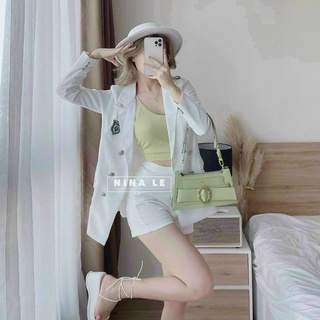 Set vest đùi 3 món HÀN QUỐC, áo hai dây croptop, áo vest tay dài, quần short, set tiểu thư mặc đi chơi sang chảnh