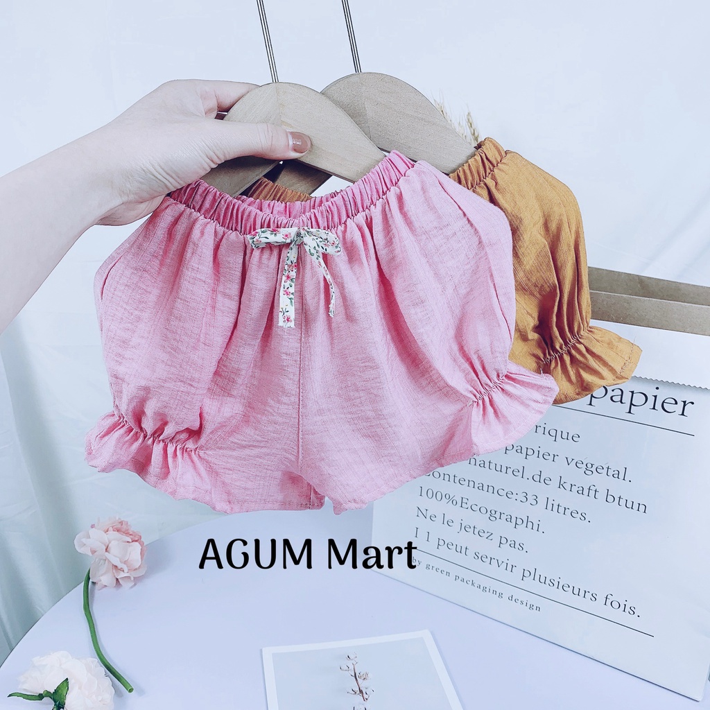Set Bộ Hoa Nhí Bé Gái Cổ Bèo Thêu Hoa Quần Đính Nơ S01 AGUM MART Siêu Xinh Cho Bé Từ 9-20kg