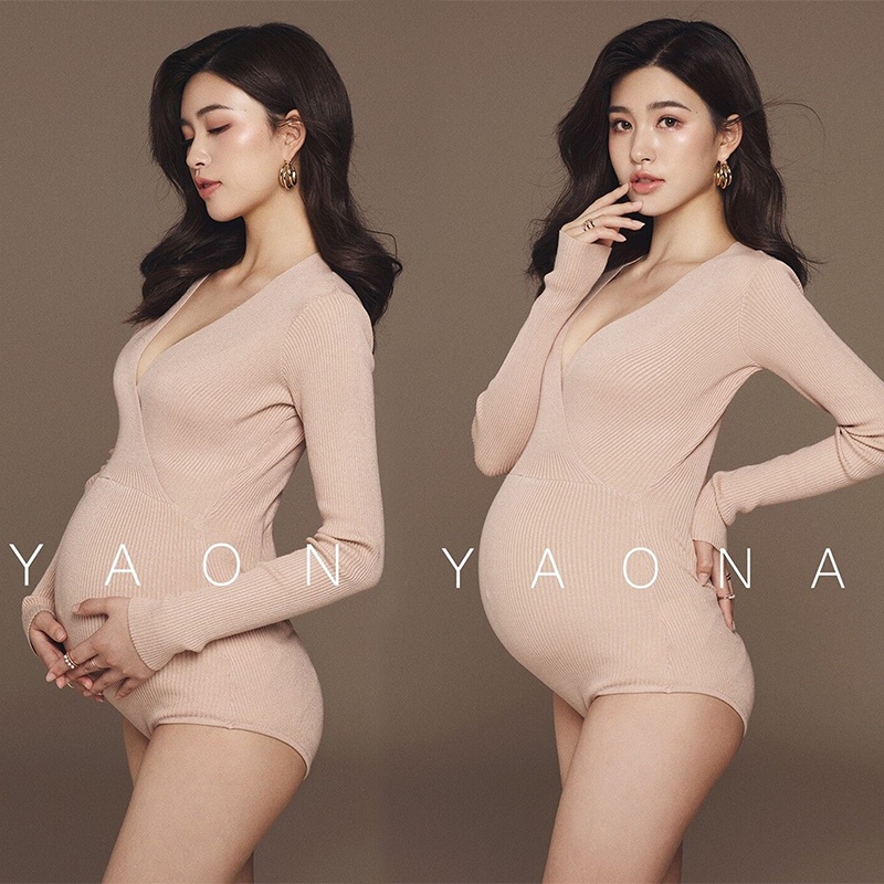 Jumpsuit Dệt Kim Dáng Ôm Gợi Cảm Làm Đạo Cụ Chụp Ảnh Nghệ Thuật Cho Mẹ Bầu
