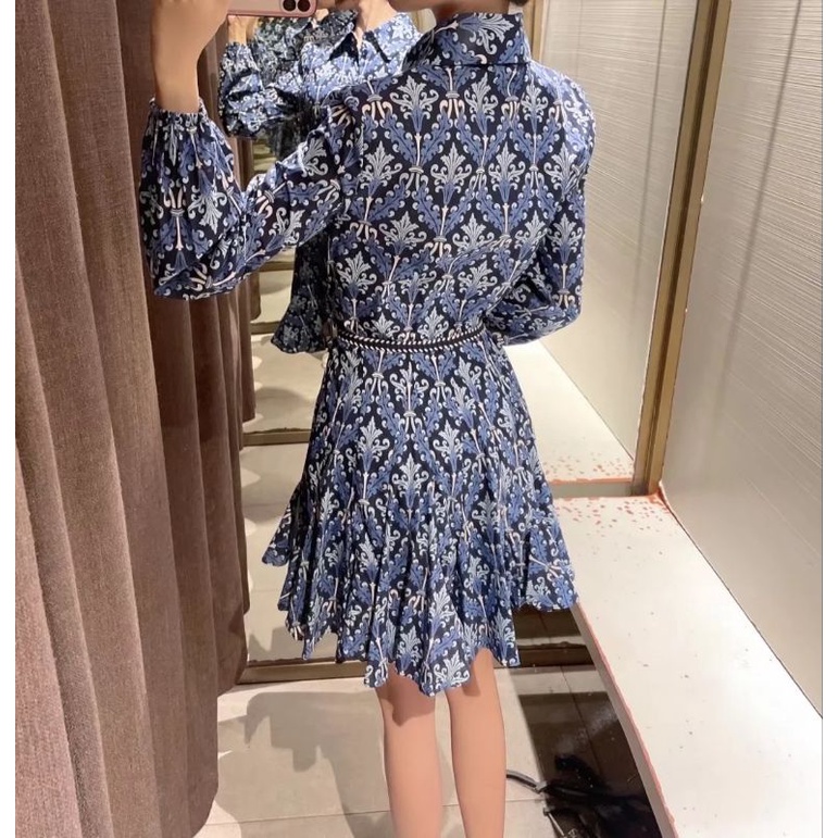 Váy sơ mi dáng ngắn thắt eo ZR