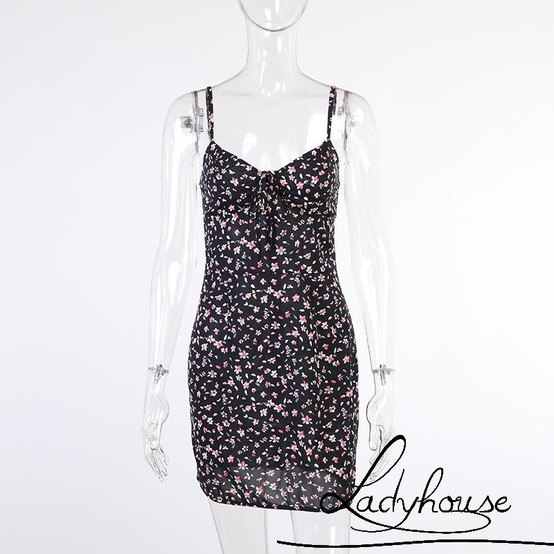 Đầm Không Tay Hở Lưng Họa Tiết Hoa Thời Trang Cho Nữ