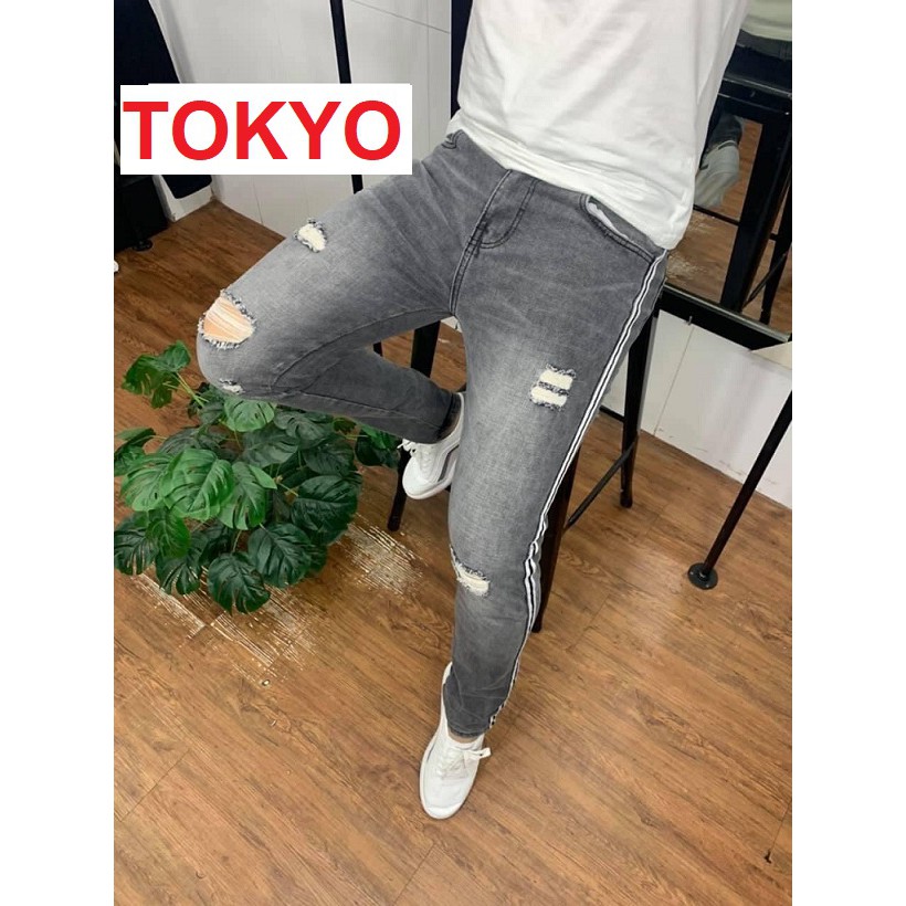 QUẦN JEAN NAM RÁCH MÀU XÁM CHẤT BÒ PHỐI SỌC HÀN QUỐC KJ333 TOKYOSHOP | BigBuy360 - bigbuy360.vn