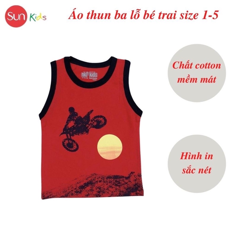 Áo thun bé trai, áo ba lỗ bé trai chất cotton, nhiều màu, Size 1 - 5 tuổi - SUNKIDS1