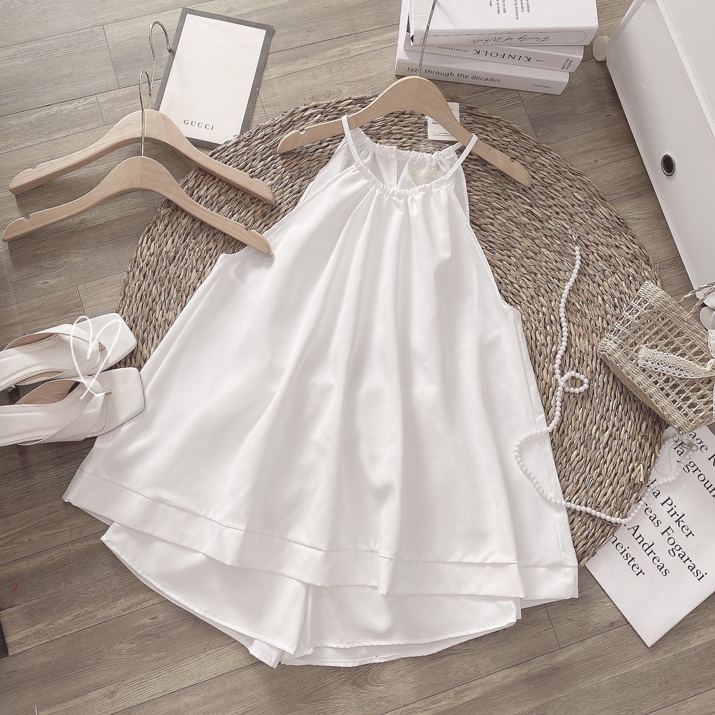 [Ảnh thật/Sẵn] Set bộ áo 2 dây cổ yếm dáng xòe kèm quần sooc 2 màu