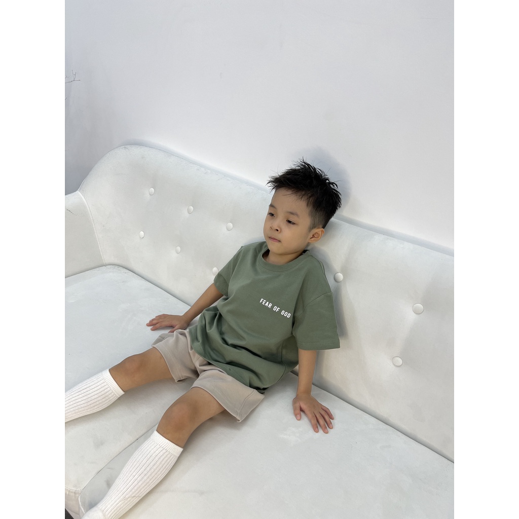 Áo FOG 1977 màu rêu ngắn tay dành cho bé chất cotton thoáng mát