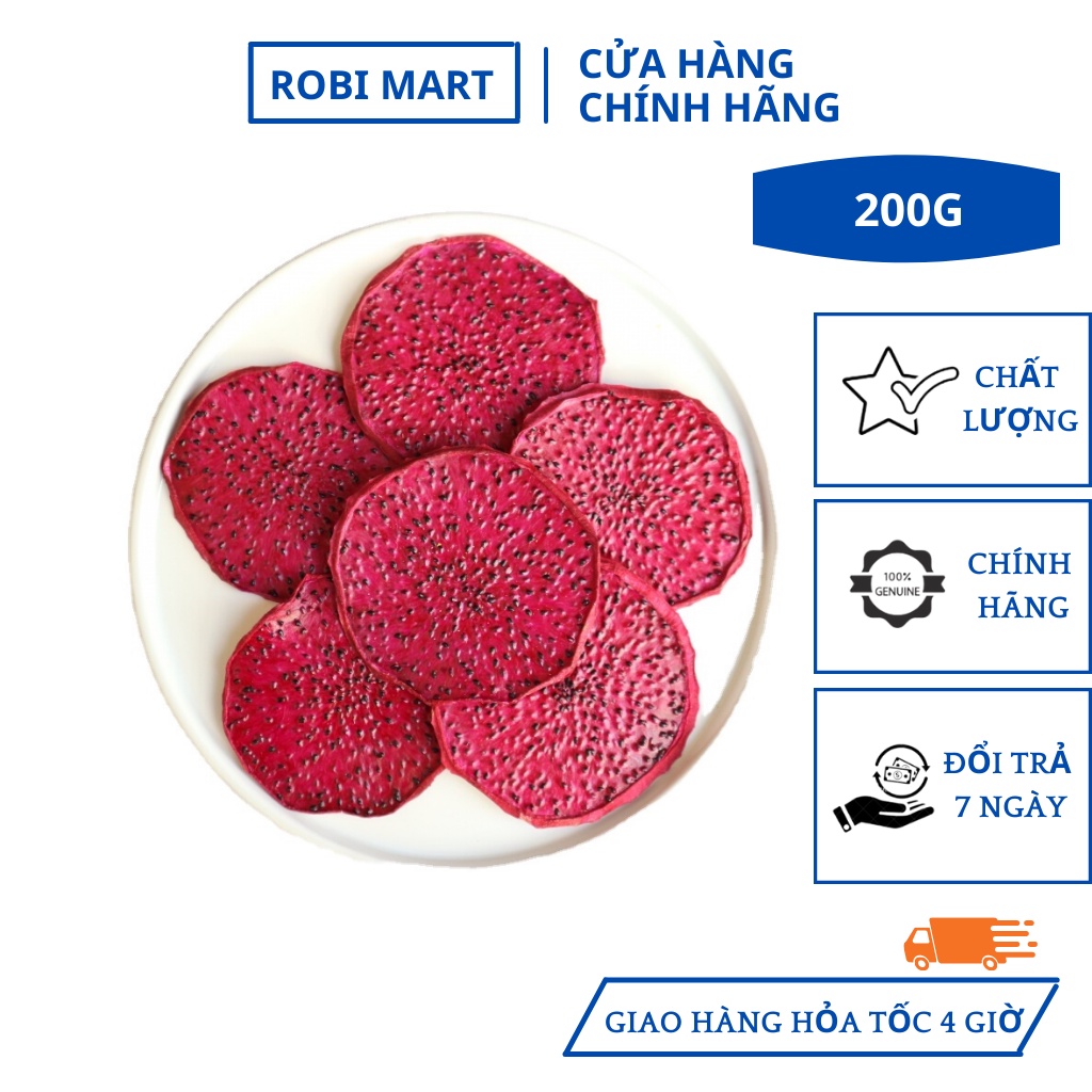 Thanh long ruột đỏ thái lát sấy lạnh Robi Mart - Gói 200gr hàng loại 1 lát đẹp chính hãng