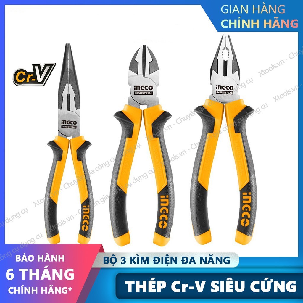 Bộ 3 kìm đa năng cách điện Kềm cắt kềm răng điện kềm mũi nhọn thép CrV siêu cứng bền cắt kẹp tuốt dây điện cáp kẽm