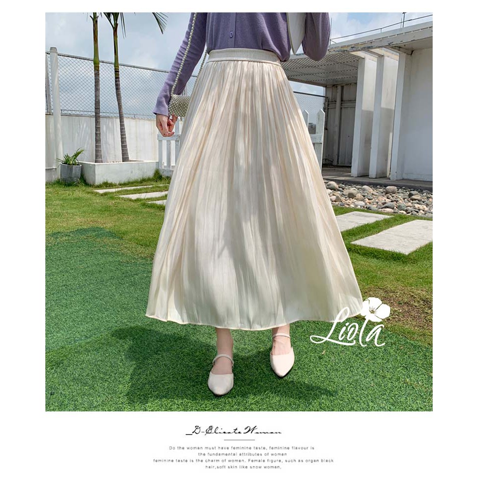 Chân váy dài midi nhúm xếp ly dáng xoè rộng chất liệu oganza ánh tơ lấp lánh trước ánh sáng Hot 2021 by Liola | BigBuy360 - bigbuy360.vn