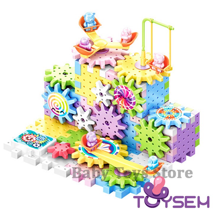 Đồ chơi xếp hình lắp ráp Toysem 83 chi tiết mô hình xoay bánh răng - Quà tặng sinh nhật, thôi nôi cho bé