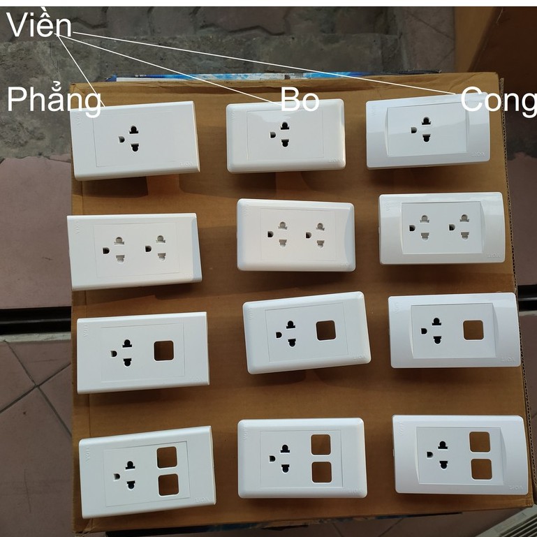 Ổ CẮM ĐƠN VÀ ĐÔI) 3 CHẤU CHỮ NHẬT LiOA - ( VIỀN PHẲNG).