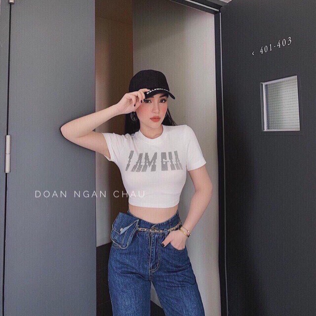 Áo croptop in chữ i am gia siêu hot hit, áo croptop nữ, áo nữ