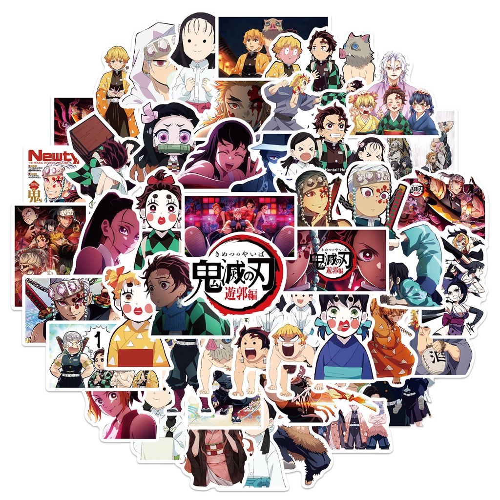 Bộ 50/25/10 nhãn dán in hình anime Demon Slayer dùng cho trang trí laptop/xe hơi/hành lý