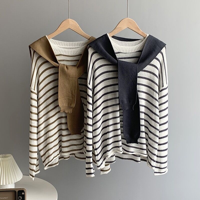Áo Thun Nữ Tay Dài Sọc Ngang Thời Trang Hàn Quốc