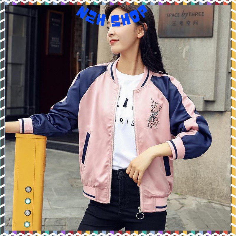 Áo Khoác Dù Bomber 2 Lớp Nam Nữ Dây Kéo Thêu Hoa Anh Đào Thời Trang Unisex 2021-N2H Shop