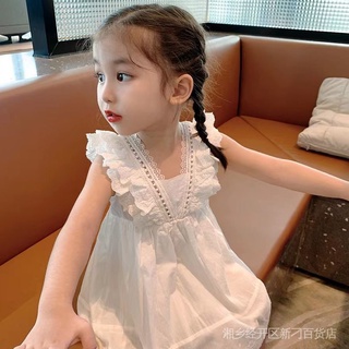 Girls' dress summer thin vest dress baby white cotton trendy dress little girl Western style lace princess dress 9UNJ
