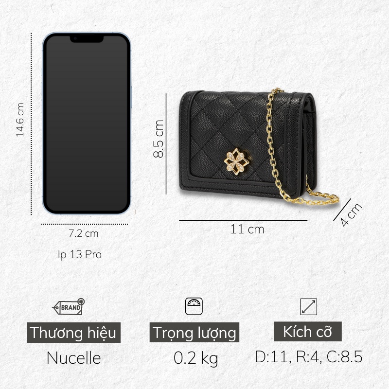 Túi nữ mini NUCELLE ô trám đeo chéo thời trang đẹp cao cấp TINA SHOP NJ068