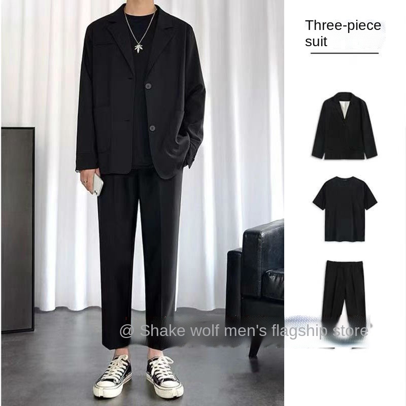 Set áo khoác vest phối quần dài dáng rộng phong cách Hàn Quốc thời trang mùa thu dành cho nam