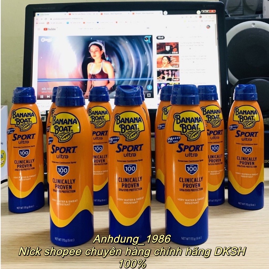 Bình xịt chống nắng Banana Boat Sport thể thao SPF100 170g PA++++ date 5/2024