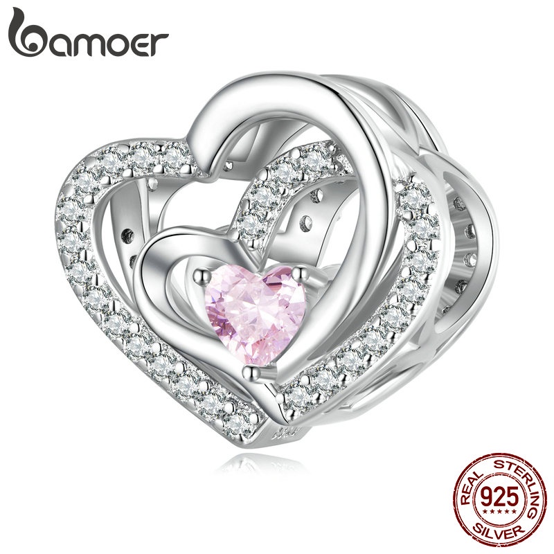 BAMOER Mặt Dây Chuyền Hình Trái Tim Bạc 925 Đính Đá Thời Trang