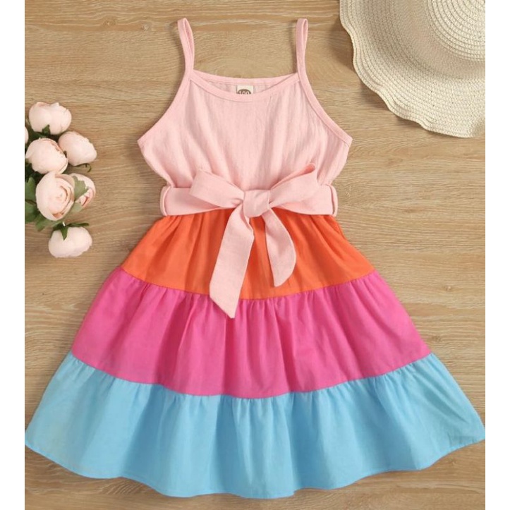 Váy tầng hai dây sắc màu có nơ cho mẹ và bé cùng xinh