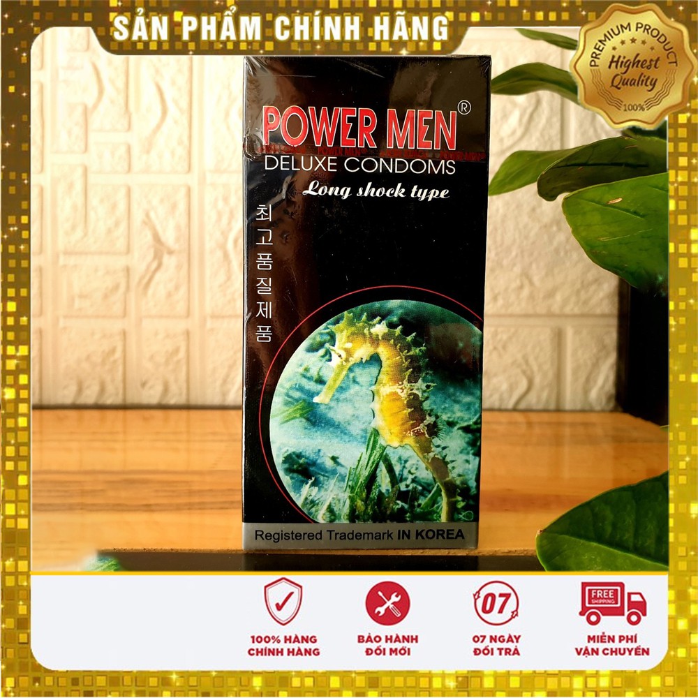 [Che Tên Khi Giao] Bao Cao Su Kéo Dài Thời Gian Quan Hệ Powermen Cá Ngựa Đen 12 Chiếc, Có Gân Gai Bi Tăng Cảm Giác