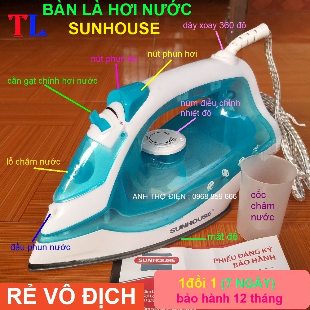 Bàn ủi hơi nước cầm tay gấp gọn, bàn là du lịch chính hãng-Bàn là khô SUNHOUSE SHD1072 - bàn ủi bàn là hơi nước sunhouse