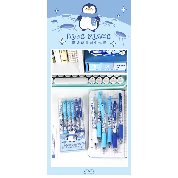 Bút mực Gel 6 màu đen hình chim cánh cụt dễ thương