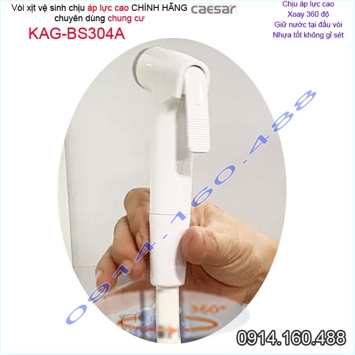 Vòi xịt vệ sinh Caesar KAG-BS304A giữ nước xoay 360 độ và vòi rửa chiu áp lực mạnh chung cư nhà cao tầng siêu bền sử dụn