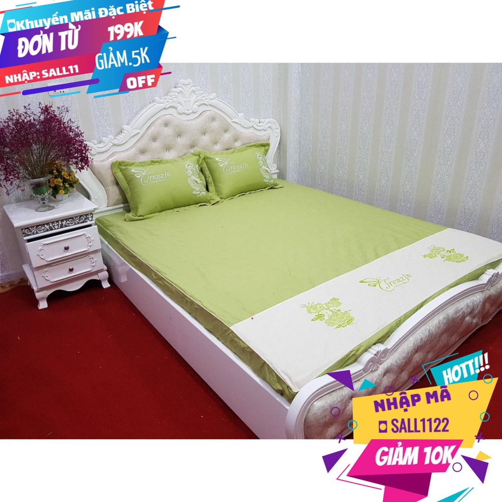 Bộ 1 Ga Kèm 2 Vỏ Gối Nằm Satin Cao Cấp ( Màu XANH CỐM)