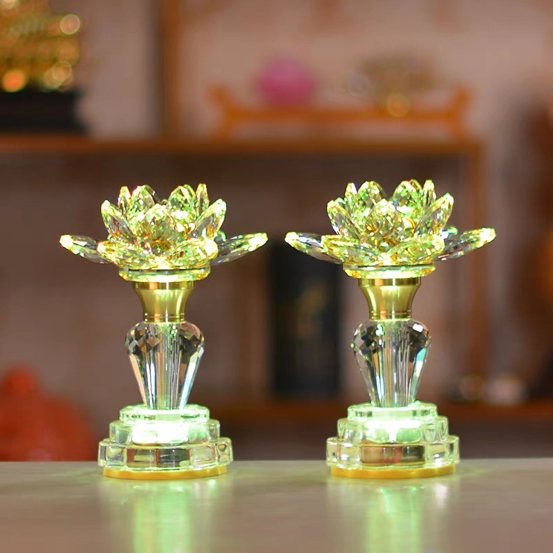 Đèn Thờ Cúng Hoa Sen Pha Lê - Đèn Pha Lê Thân Bi Cao Cấp