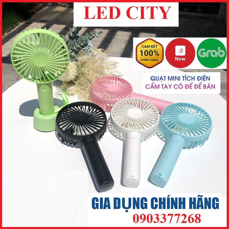 quat mini cầm tay tích điện chạy bằng pin N9 có đế để bàn 3 tốc độ gió siêu mát