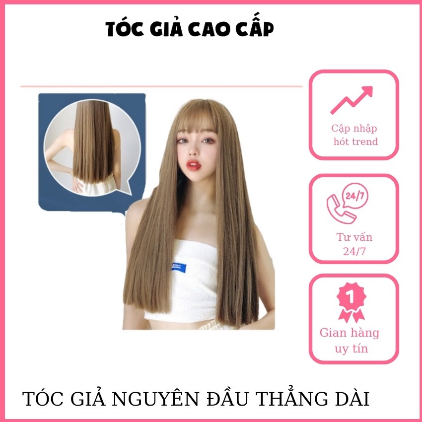 Tóc giả thẳng dài màu trà mật ong, làm nổi bật làn da trắng, hàng cao câp, tặng kèm lưới trùm, mã z7007