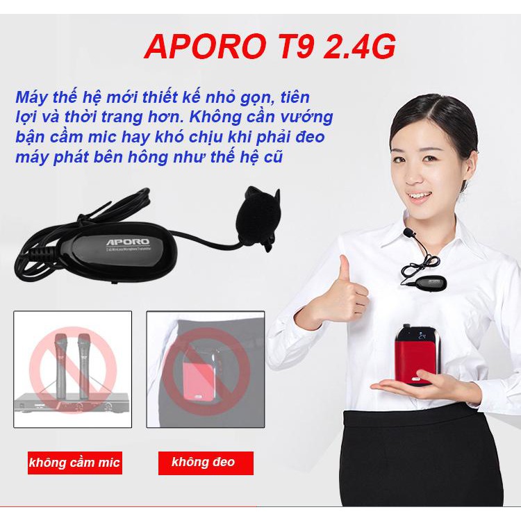 Máy trợ giảng aproro T9 2.4G phiên bẳn micro cài ve áo