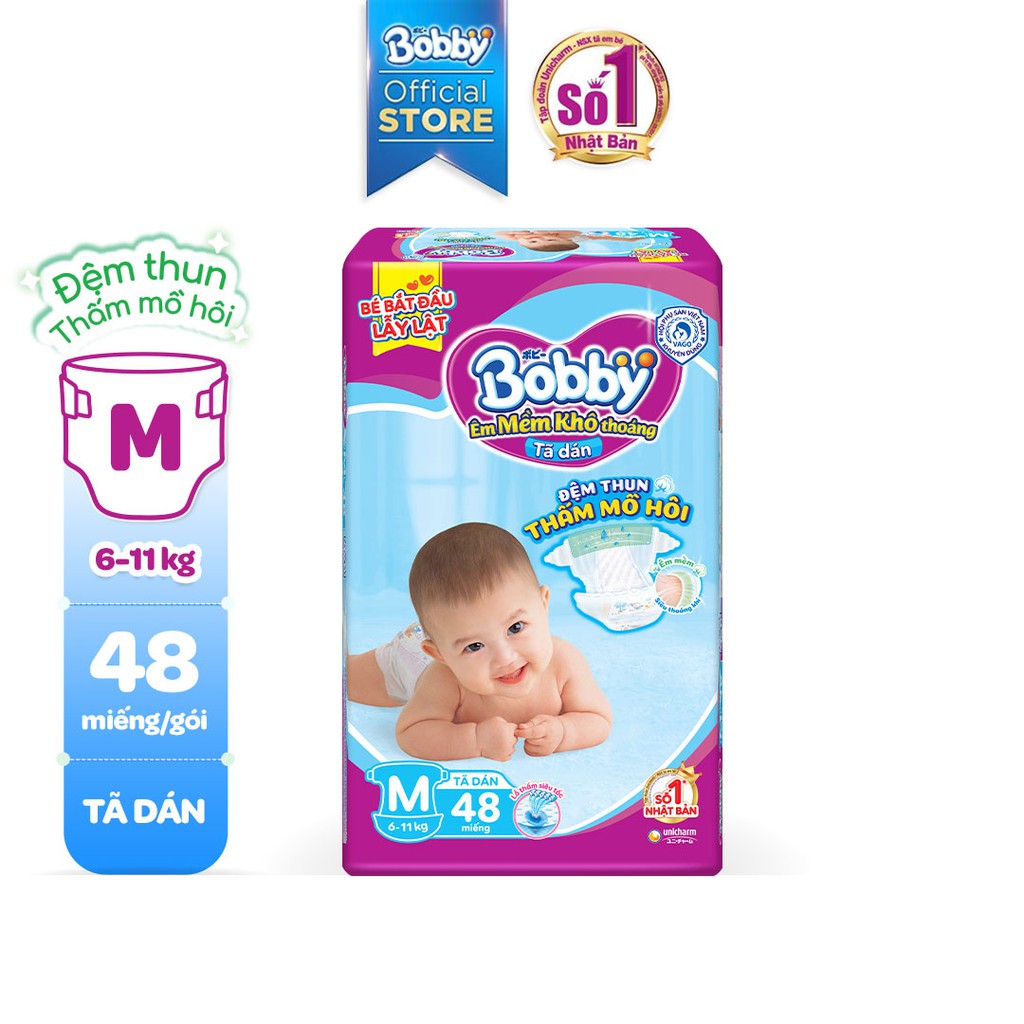 Tã Dán Bobby Every - Đệm Thun Thấm Mồ Hôi M48/L42/XL38/XXL34