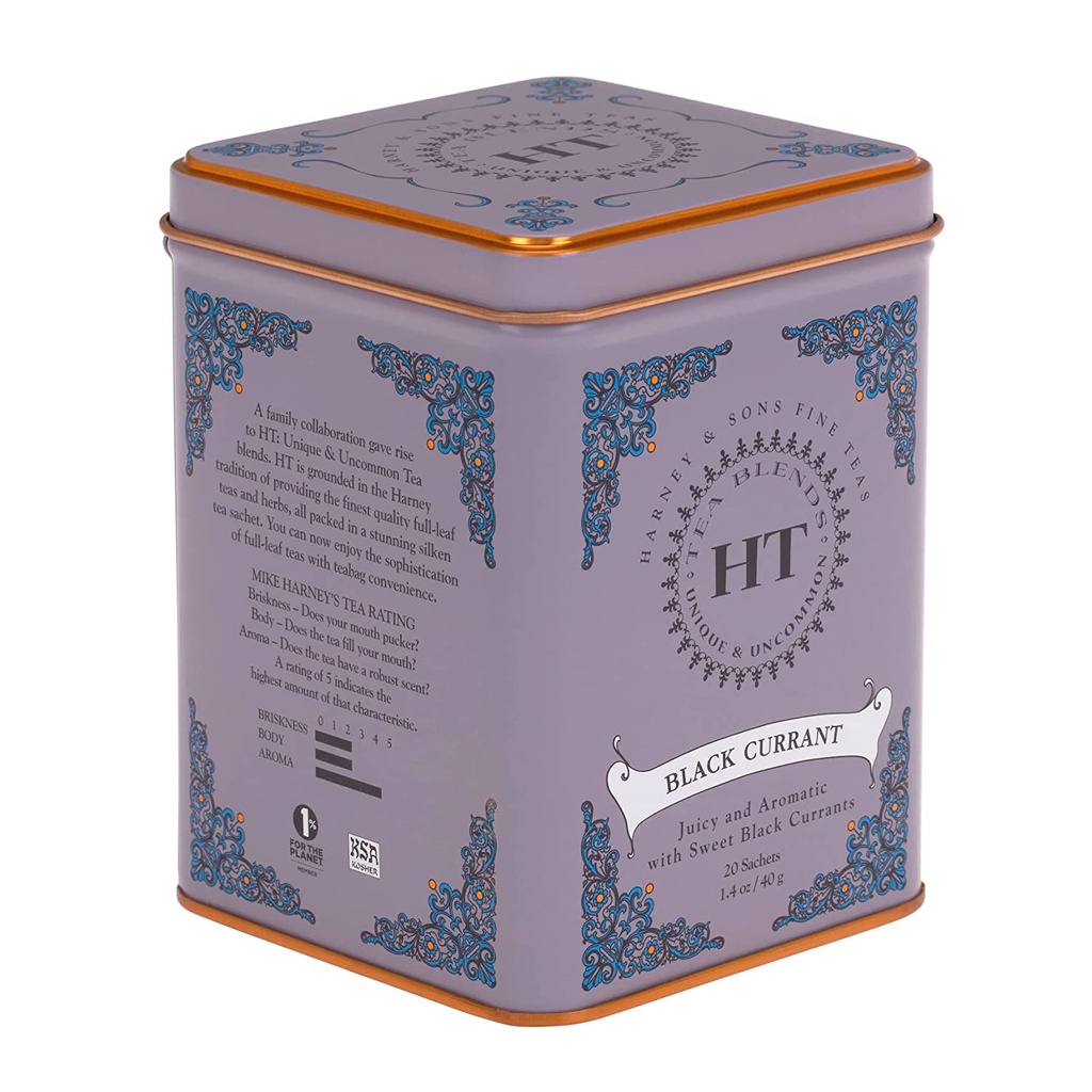 Trà đen blackcurrant Harney and Sons hộp thiếc