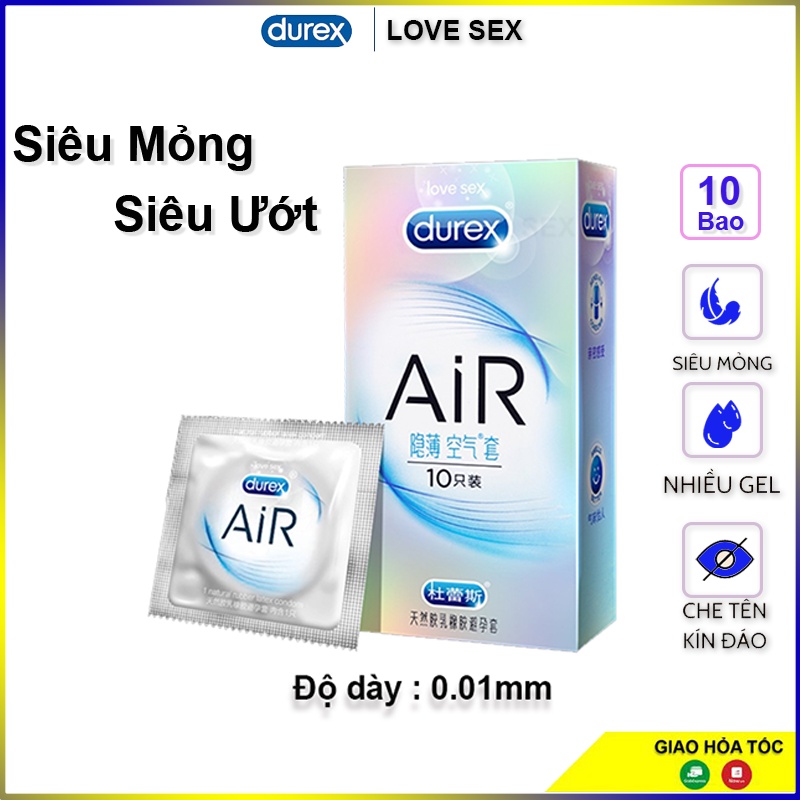 Bao cao su durex air 10 bao. bcs siêu mỏng tăng cường gel bôi trơn - ảnh sản phẩm 1