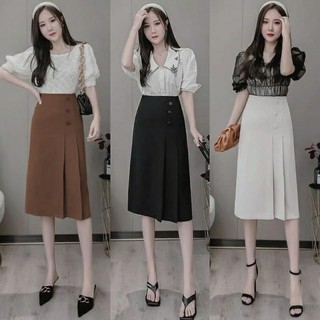 CHÂN VÁY DÀI XẾP LY PHỐI KHUY